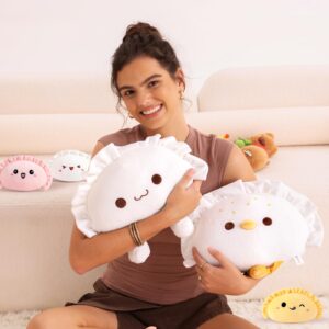 Ditucu Cute Dumpling Plush Pillow Mommy 14 inch with 3 Babies 4 inch Funny Family Food Shaped Stuffed Animals Plushies Toys Gifts for Kids