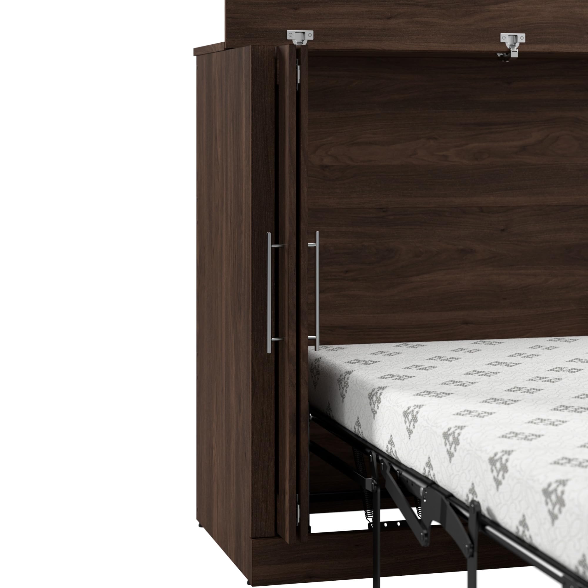 Bestar Pur 75W Murphy Cabinet Bed with Mattress, Space-Saving Sleeping Arrangement for Multipurpose Guest Room or Home Office, Queen, Black Walnut