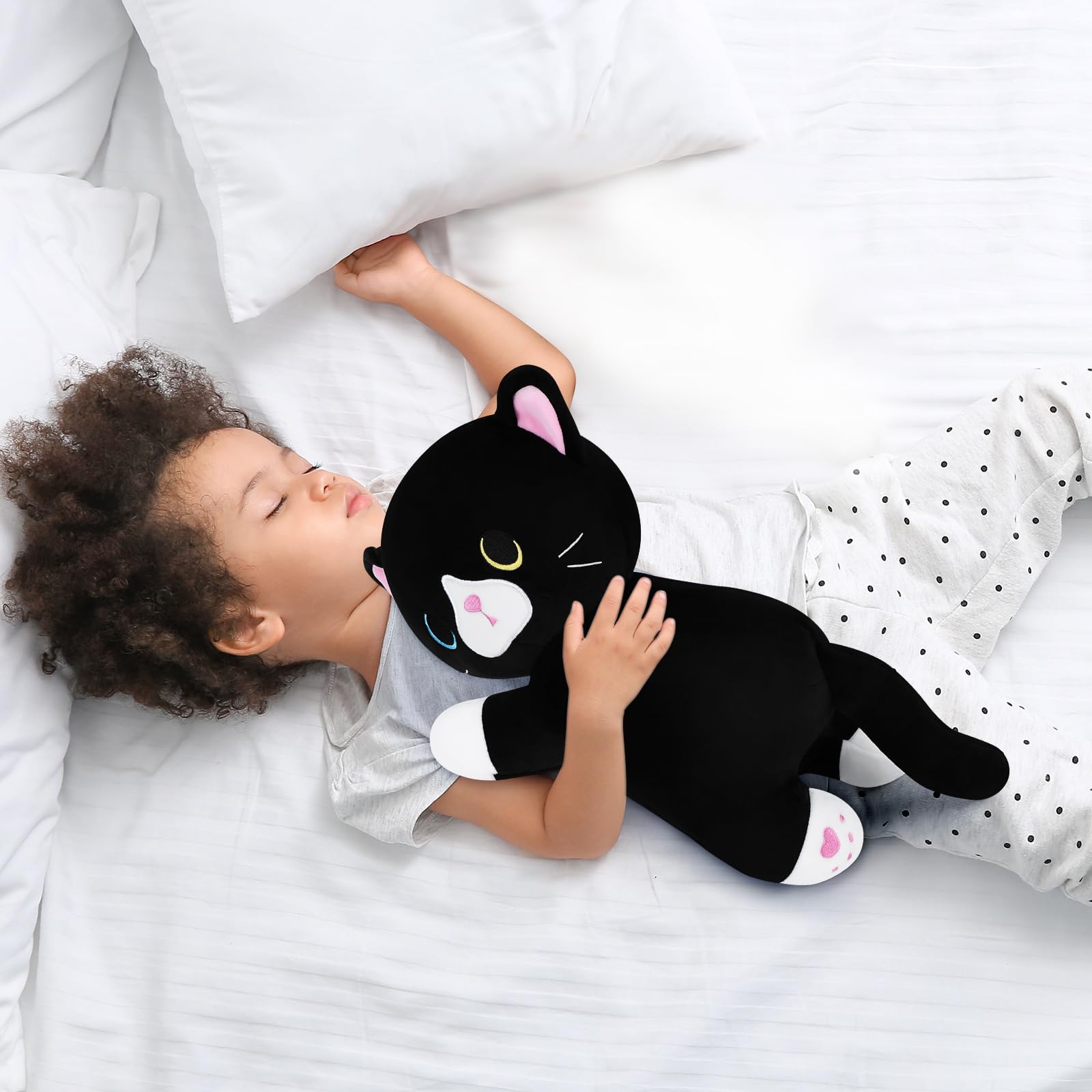 Achwishap Cat Plush,Soft Cat Stuffed Animals Plush Toys,Kawaii Plush Cat Pillow,Black Cat Body Pillow Kitten Stuffed Animal,Cute Plushies Gifts for Kids Adults Birthday(Black Cat,14”)