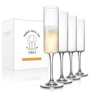 yibez champagne flutes, set of 4 crystal champagne glasses, 7 oz cylinder champagne flutes glass, housewarming/wedding gifts