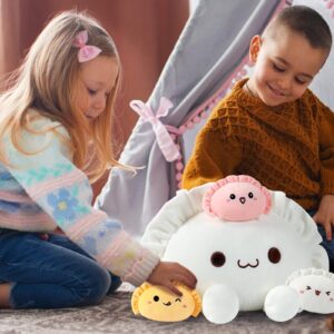 Ditucu Cute Dumpling Plush Pillow Mommy 14 inch with 3 Babies 4 inch Funny Family Food Shaped Stuffed Animals Plushies Toys Gifts for Kids