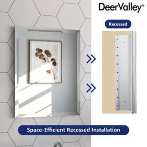 Deer Valley Medicine Cabinet with Mirrors, 15" x 19" Recessed Vanity Mirror for Bathroom, Wall Cabinet with Double Sided Mirror Frameless Rectangle, Adjustable Glass Shelves