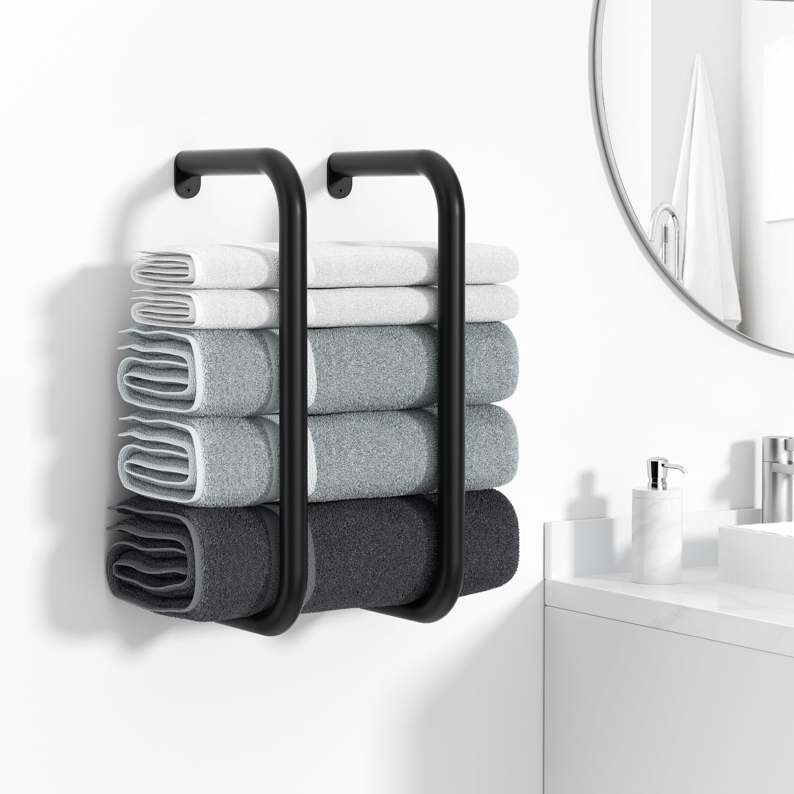 Josmimic Towel Rack for Rolled Towels: Towel Holder Wall Mounted - Matted Stainless Steel Design for Bathroom - Black 13.2 Inch