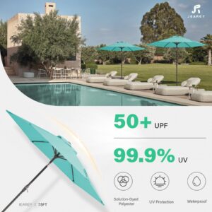 JEAREY 7.5FT Patio Umbrella Market Table Umbrella with 6 Sturdy Ribs, Push Button Tilt/Crank Outdoor Umbrella for Garden, Deck, Backyard, Pool and Beach,Teal Blue