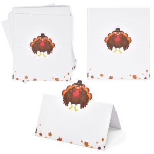 100 Pack Turkey Place Cards with Fall Thanksgiving Seating Harvest Name Card Table Setting Folded Paper Autumn Turkeys Tent for Dinner Tables