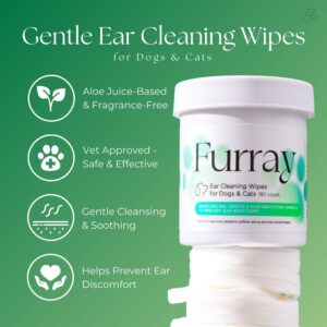 Furray Ear Cleaning Wipes for Dogs and Cats 180 Count | for Small-Medium Breeds | Soothes, Deodorizes, Removes Ear Wax, Ear Relief | Gentle, Aloe Based, Fragrance-Free, pH-Balanced Formula