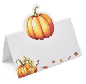 100 pack thanksgiving fall pumpkin place cards paper harvest name folded tent card seating autumn pumpkins dinner wedding table setting decorations