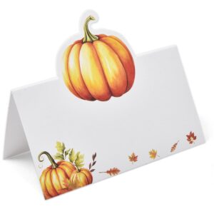 100 Pack Thanksgiving Fall Pumpkin Place Cards Paper Harvest Name Folded Tent Card Seating Autumn Pumpkins Dinner Wedding Table Setting Decorations