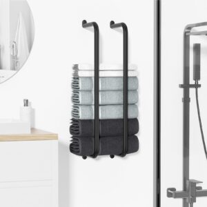 Josmimic Towel Rack for Rolled Towels: Towel Holder Wall Mounted Can Holds 5 Large Towels - Matted Stainless Steel for Bathroom - Black 22.78 Inch