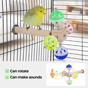 Bird Stand Perch Toy with Rotating Balls, Bird Toys for Parakeets, 7in Natural Pine Parrot Stand, Fun Toy for Birds Parrots Cockatiels Budgies Budgerigars Parrotlets Lovebirds (1 Pcs)