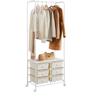 yaheetech clothes rack with drawers, 68.5 inch heavy duty garment rack with wheels, portable closet organizers and storage for hallway, bedroom beige