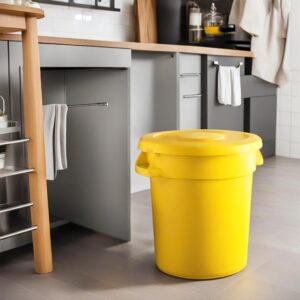 KTLT 10 Gallon Yellow Round Commercial Trash Can with Lid, Ingredient Bin, Wastebasket for Restaurant/Kitchen/School/Garage