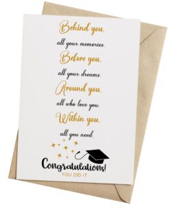 graduation card for him her, cute graduation card gift for high school college grad, behind you before you around you within you card - 5x7 inch folded card include envelope, sticker - blank inside