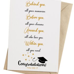 Graduation Card for Him Her, Cute Graduation Card Gift for High School College Grad, Behind You Before You Around You Within You Card - 5x7 inch Folded Card include Envelope, Sticker - Blank Inside