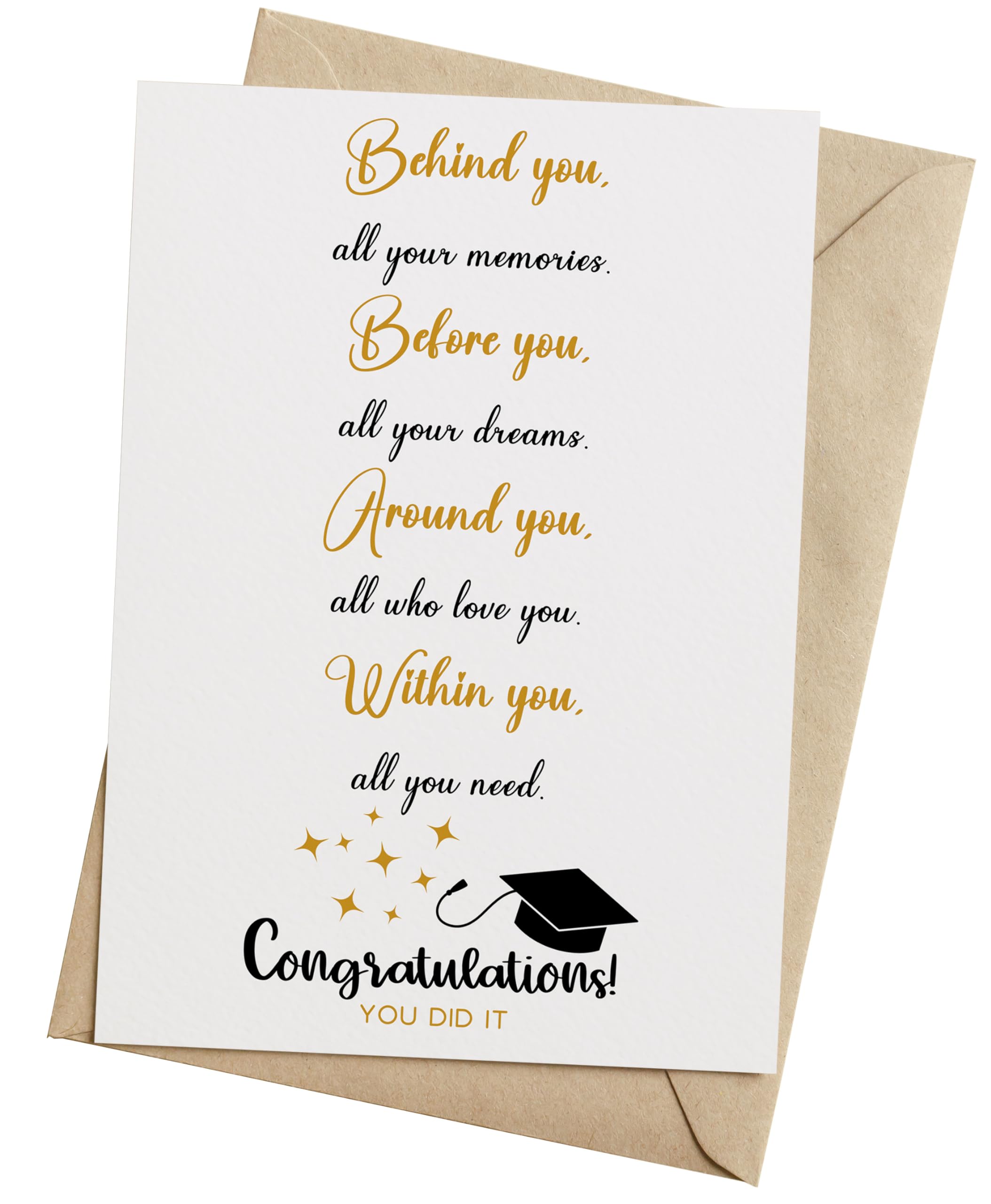 Graduation Card for Him Her, Cute Graduation Card Gift for High School College Grad, Behind You Before You Around You Within You Card - 5x7 inch Folded Card include Envelope, Sticker - Blank Inside