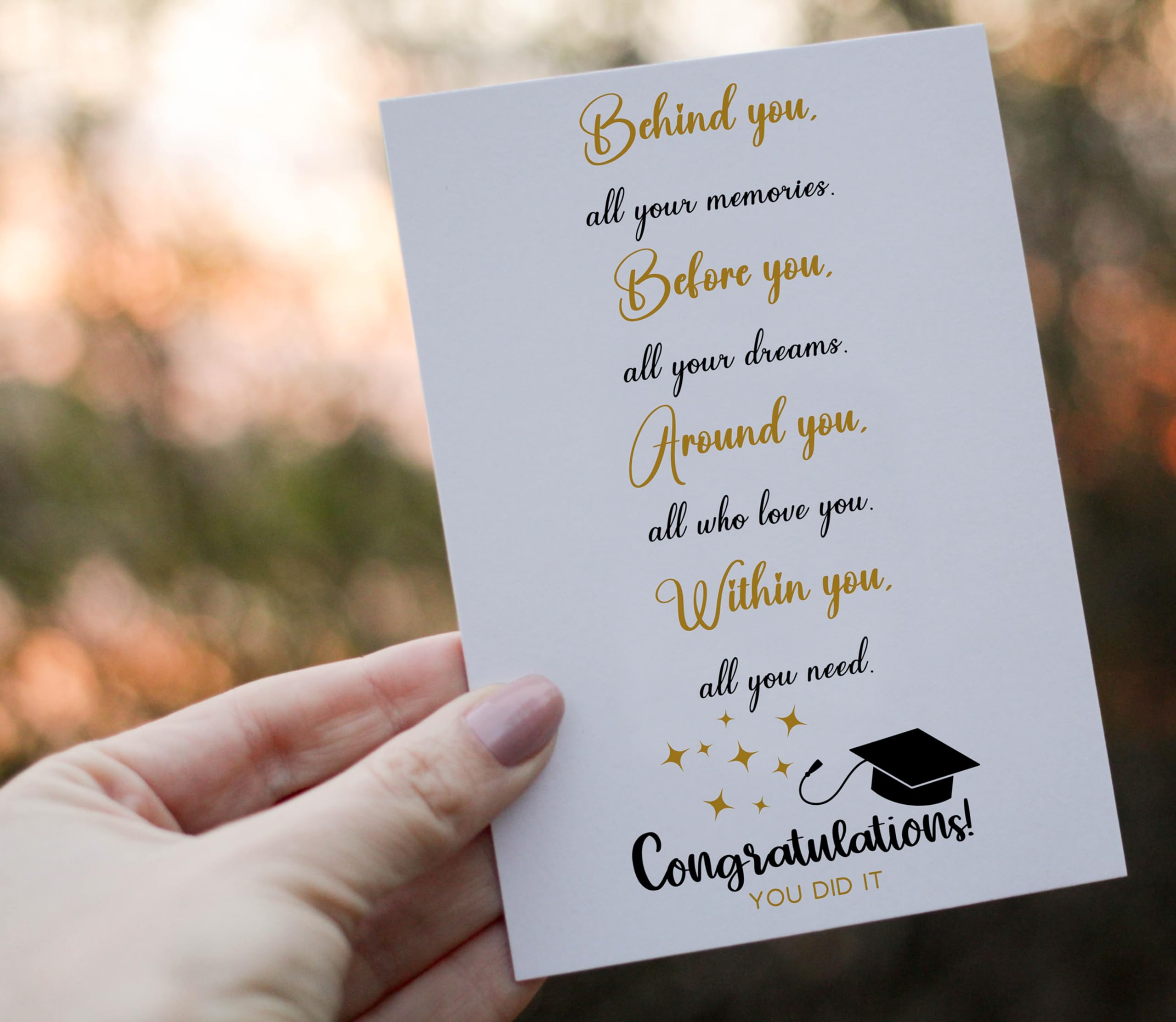 Graduation Card for Him Her, Cute Graduation Card Gift for High School College Grad, Behind You Before You Around You Within You Card - 5x7 inch Folded Card include Envelope, Sticker - Blank Inside