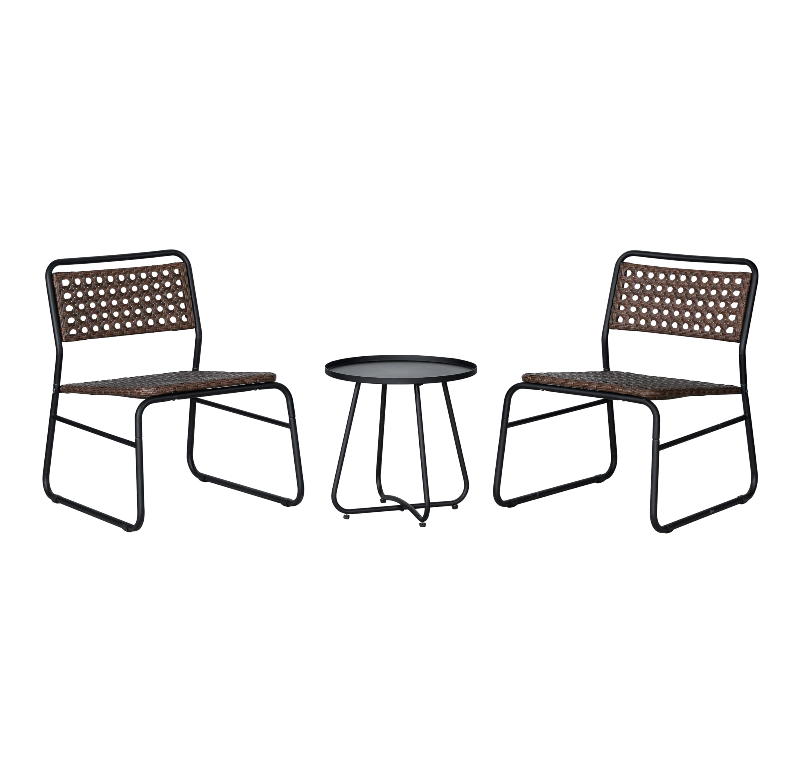 JONATHAN Y LVG1100B-3SET Freja 3-Piece Mid-Century Modern Faux Rattan Conversation Outdoor Patio Set Scandinavian, Classic, Transitional, Bohemian, Traditional, Black/Brown