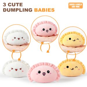 Ditucu Cute Dumpling Plush Pillow Mommy 14 inch with 3 Babies 4 inch Funny Family Food Shaped Stuffed Animals Plushies Toys Gifts for Kids