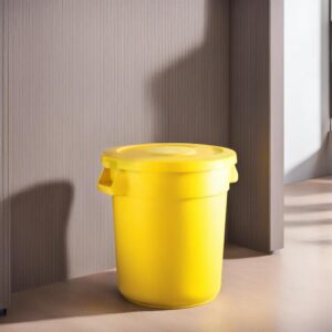 KTLT 10 Gallon Yellow Round Commercial Trash Can with Lid, Ingredient Bin, Wastebasket for Restaurant/Kitchen/School/Garage