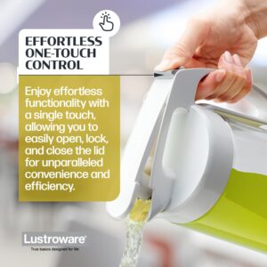 Lustroware QuickServe Airtight Pitcher - 2.1L (70oz), Heat Resistant, BPA-Free SAN Plastic, One Touch Open & Close, Space-Saving, Made in Japan - White