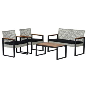 JONATHAN Y LVG1102C-4SET Wilder 4-Piece Modern Coastal Faux Wicker Conversation Outdoor Patio Set Industrial, Farmhouse, Mid-Century, Classic, Contemporary, Minimalist, White Wash/Black/Natural