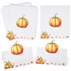 100 Pack Thanksgiving Fall Pumpkin Place Cards Paper Harvest Name Folded Tent Card Seating Autumn Pumpkins Dinner Wedding Table Setting Decorations