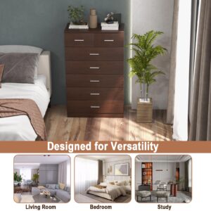 Giantex 7 Drawers Dresser for Bedroom - Wooden Chest of Drawers with Anti-toppling Device, Metal Handles & Guide Rails, Tall Dresser Storage Organizer for Bedroom, Living Room, Entryway, Espresso