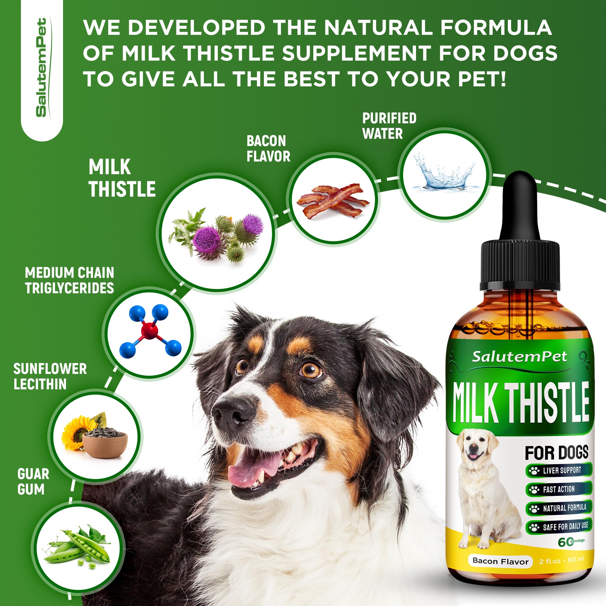 Milk Thistle for Dogs and Puppies | Liver Support for Dogs | Kidney Support for Dogs | Dog Liver Supplement | Herbal Composition Only | Attractive Bacon Flavor | 2 Oz