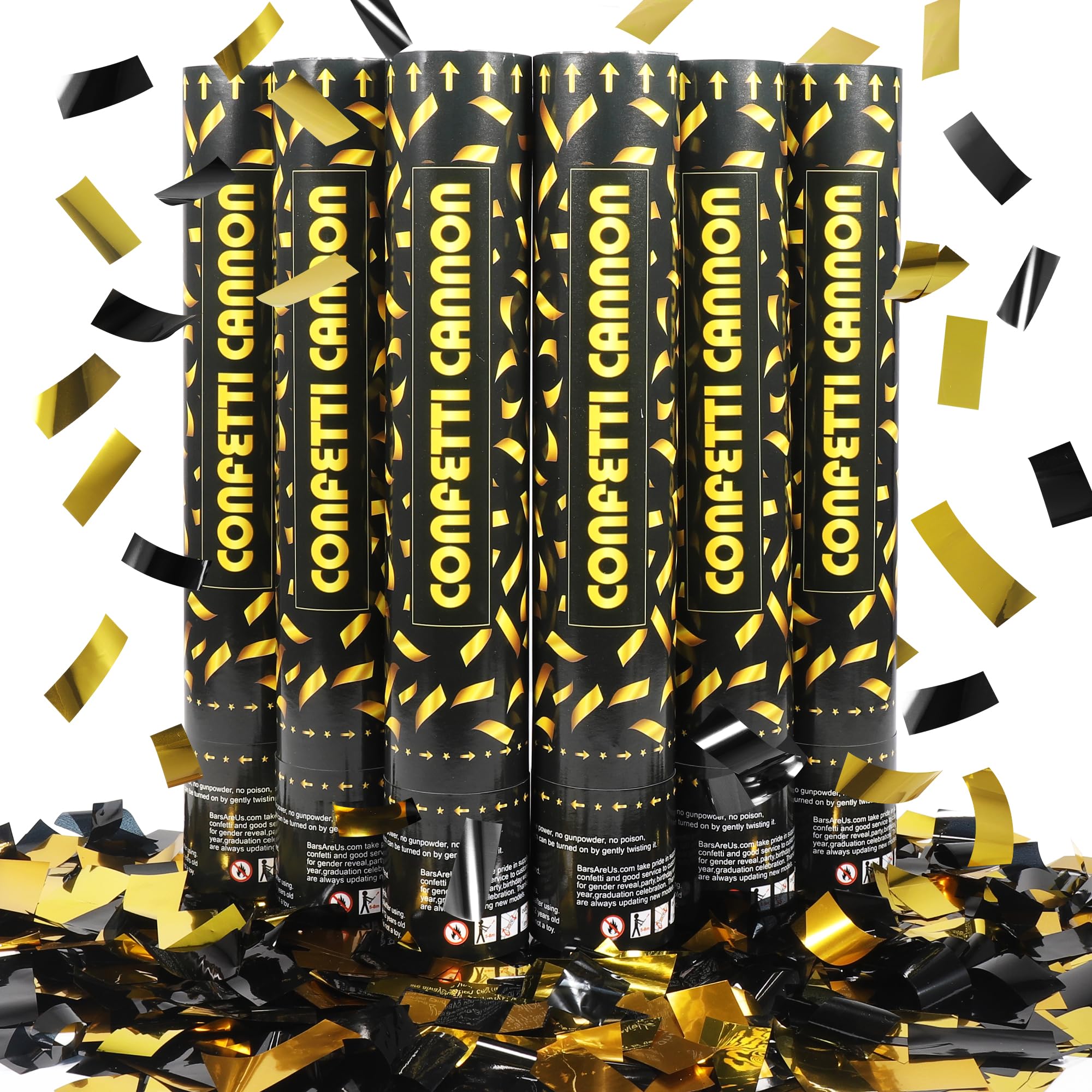 Black gold Confetti Poppers,6pack 12inch Confetti Wands For Birthday，Indoor Wedding,Party,Celebrations，Photo Shoots and New Year (Black gold 6Pack)