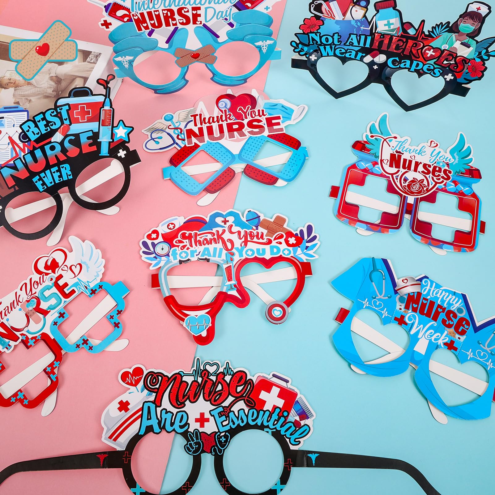 HOWAF Nurse Graduation Photo Booth Props Kit- 1pcs Thank You Nurses Photo Frame with 14pcs Thank You Nurses Paper Glasses for Nurse Appreciation Week Decorations, Nurse Day Funny Eyeglasses