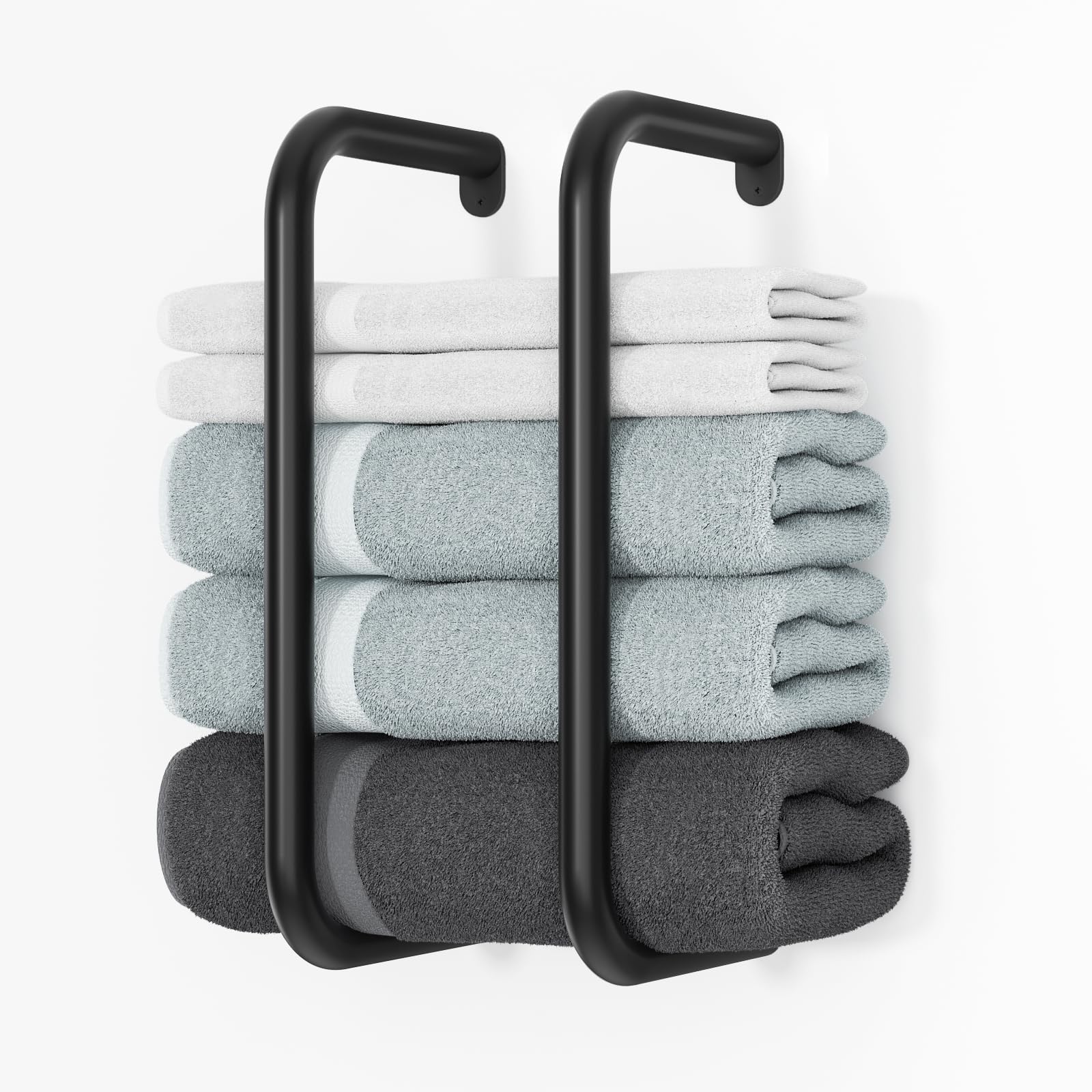 Josmimic Towel Rack for Rolled Towels: Towel Holder Wall Mounted - Matted Stainless Steel Design for Bathroom - Black 13.2 Inch