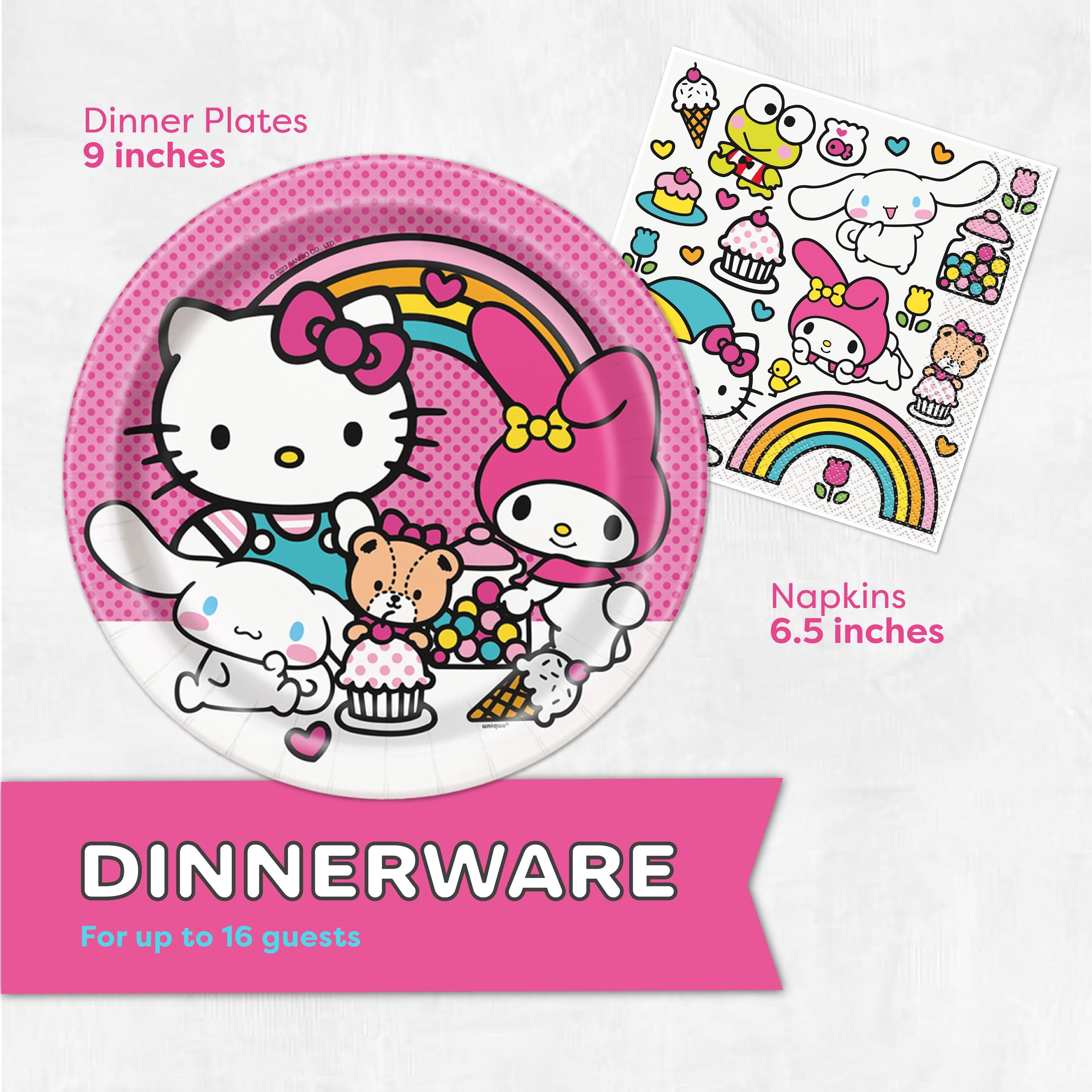 Hello Kitty Birthday Decorations | Serves 16 | Hello Kitty Plates and Napkins, Tablecloth, Sticker | Party Supplies | Officially Licensed