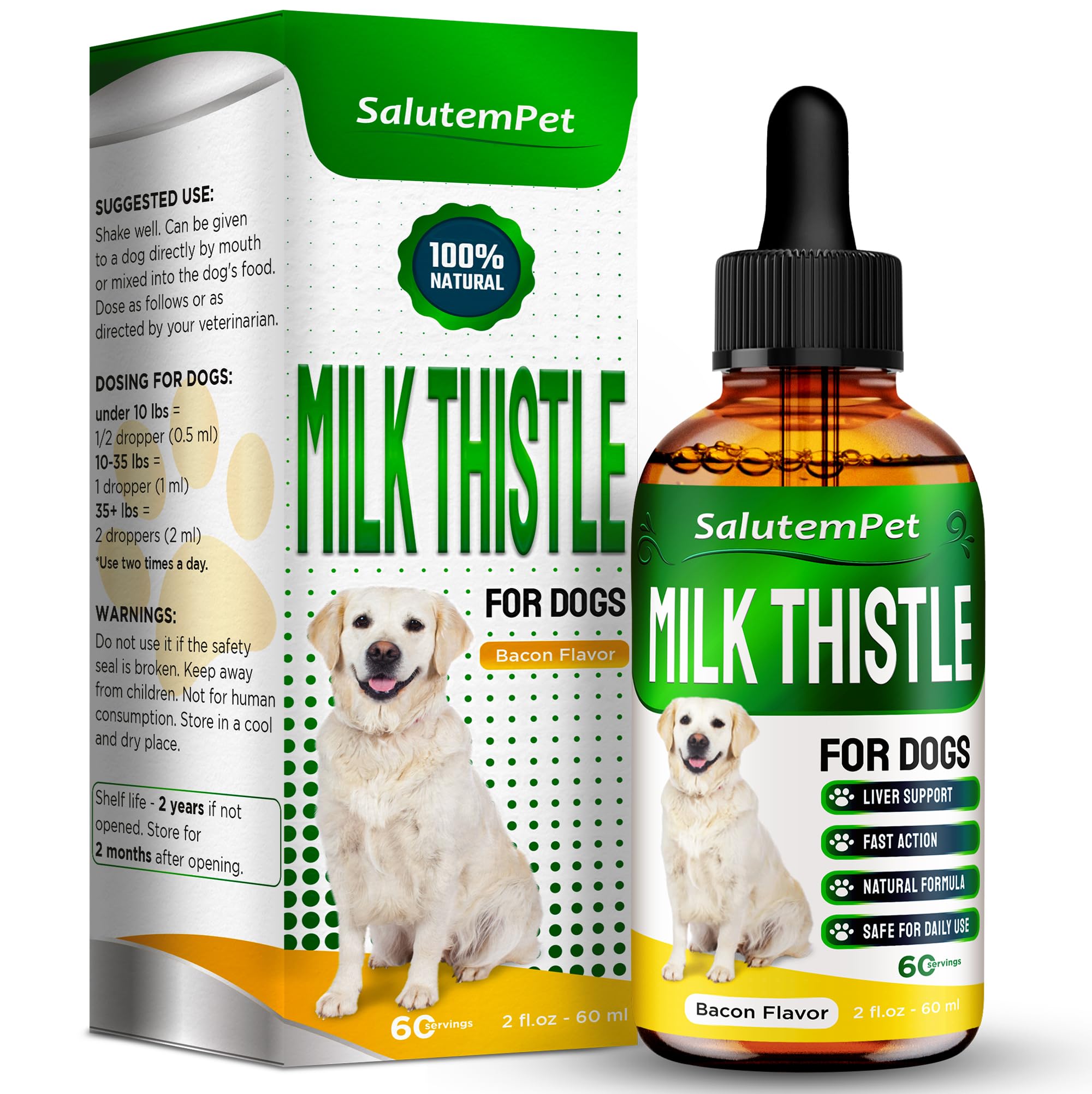 Milk Thistle for Dogs and Puppies | Liver Support for Dogs | Kidney Support for Dogs | Dog Liver Supplement | Herbal Composition Only | Attractive Bacon Flavor | 2 Oz