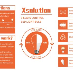 3 Claps Light Control Bulb for Bedroom Table Lamp Upgrade, Sound Activated ON/Off Solution, Clap Detection, Smart Home, As Seen On TV, Soft White, 8-Watt