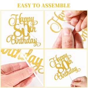 Lecferrarc 80th Birthday Cake Decorations, 80th Birthday Candles Cake Numeral Candles and Glitter Happy 80th Birthday Cake Toppers Set for Birthday Party Supplies (Gold)