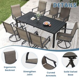 DIFY 7 PCS Patio Dining Set, Outdoor Dining Furniture Set with 47.2" Walnut Round Dining Table with Umbrella Hole & 6 Black Patio Swivel Curved Armrests Chairs for Yard, Garden, Porch, Lawn