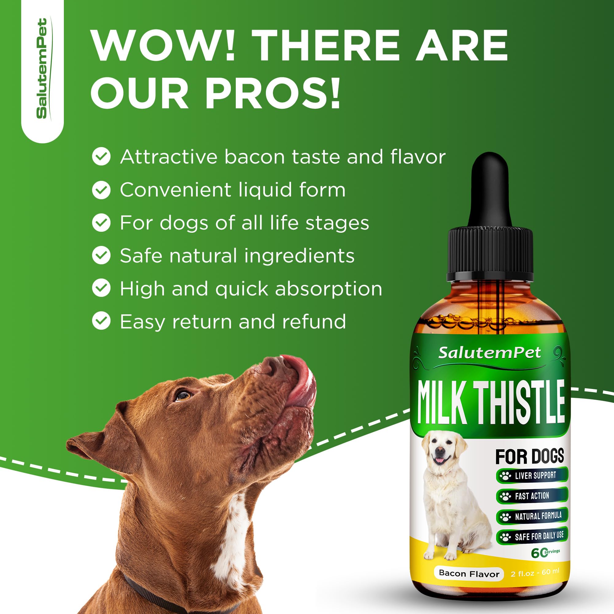 Milk Thistle for Dogs and Puppies | Liver Support for Dogs | Kidney Support for Dogs | Dog Liver Supplement | Herbal Composition Only | Attractive Bacon Flavor | 2 Oz