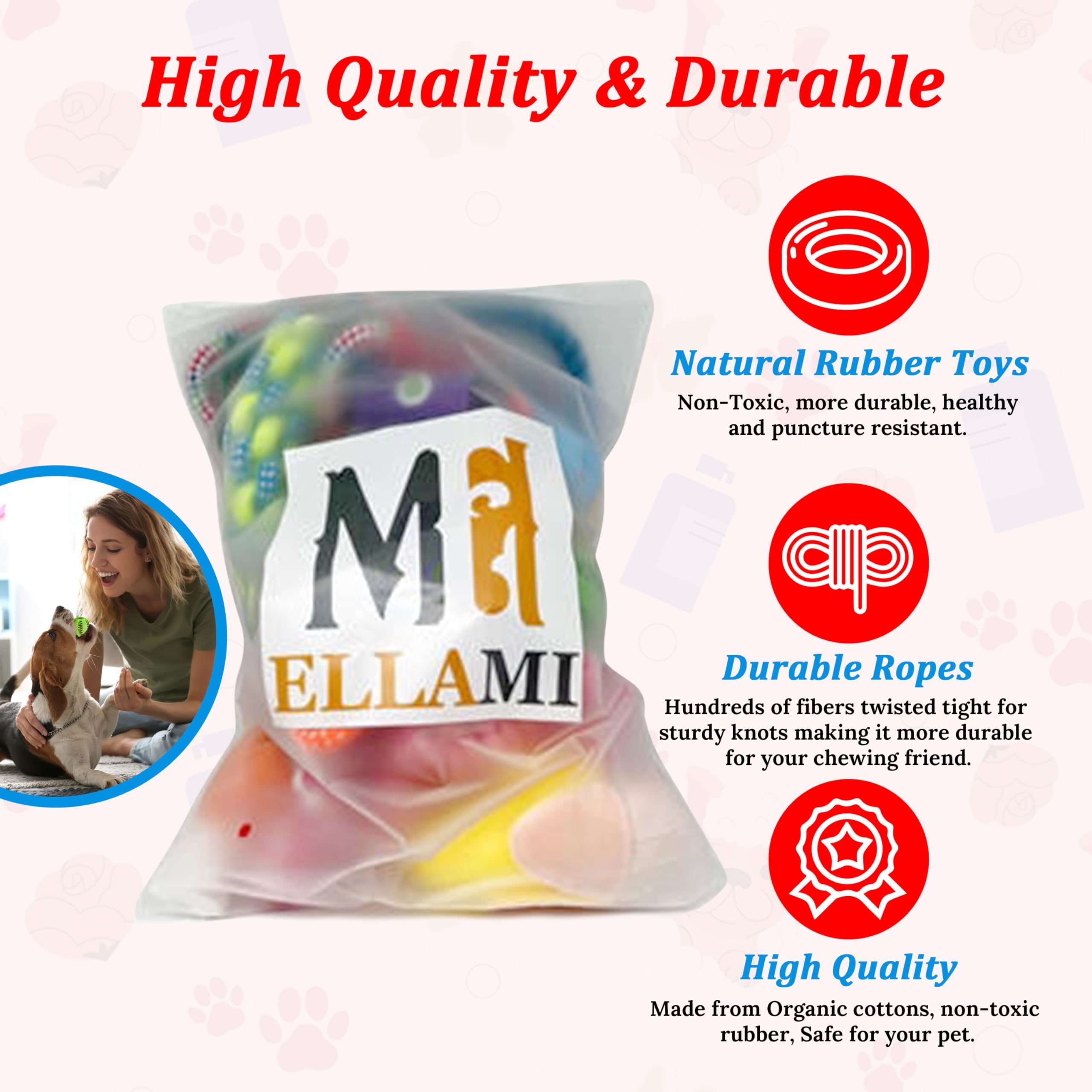 ELLAMI Toys Set for Small Dogs, 20 Packs Puppies Toys, Dental Ball for Puppies, Chewing Dog Toys for Puppies, Durable Ropes, Plush Toys for Dogs, Teething Toys, Ring Dog Toy.