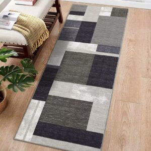 gaomon area rug 2x6 runner rug washable rug modern boxes hallway runners non-slip entryway runners indoor geometric patchwork throw carpet non-shedding floor mat bedroom bedside laundry kitchen brown