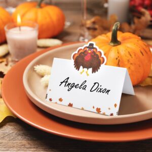 100 Pack Turkey Place Cards with Fall Thanksgiving Seating Harvest Name Card Table Setting Folded Paper Autumn Turkeys Tent for Dinner Tables