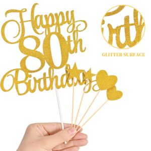 Lecferrarc 80th Birthday Cake Decorations, 80th Birthday Candles Cake Numeral Candles and Glitter Happy 80th Birthday Cake Toppers Set for Birthday Party Supplies (Gold)