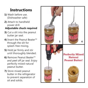 Peanut Beater™: Stirring tool for natural peanut butter, fast mixing stirrer utensil, easy to clean mixer, handheld power drill attachment