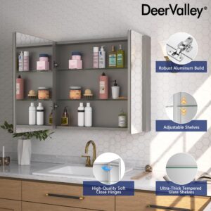 Deer Valley Medicine Cabinet with Mirror, 26 x 30 Inch Double Doors Bathroom Mirror Medicine Cabinet with Adjustable Glass Shelves, Frameless Surface Mount Wall Cabinet, Beveled Edge