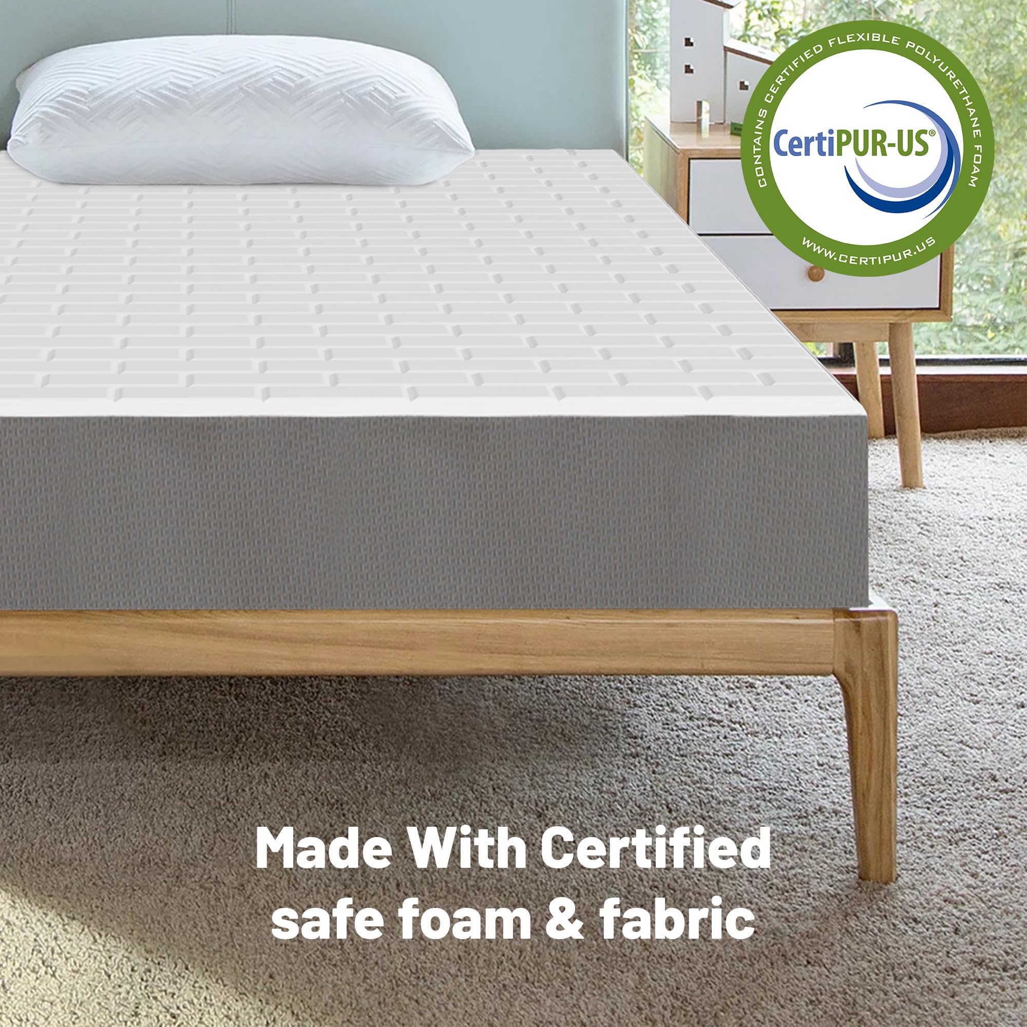 Treaton, 7-Inch Medium Firm High Density Foam Mattress, Comfortable Mattress for Cooler Sleep, Zippered and Washable Cover, Twin, White