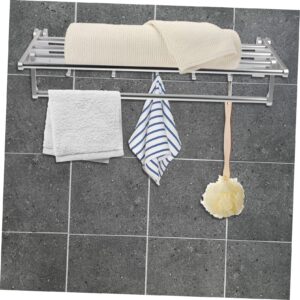 PRETYZOOM Bathroom Towel Mounted Shelves Bathroom Shelf with Bar Towel Rail Folding Towel Rack Towel Rod Kitchen Towel Shelves Bathtub Shelf Hanging Space Aluminum Hanger