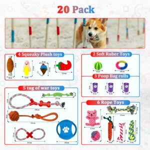 ELLAMI Toys Set for Small Dogs, 20 Packs Puppies Toys, Dental Ball for Puppies, Chewing Dog Toys for Puppies, Durable Ropes, Plush Toys for Dogs, Teething Toys, Ring Dog Toy.