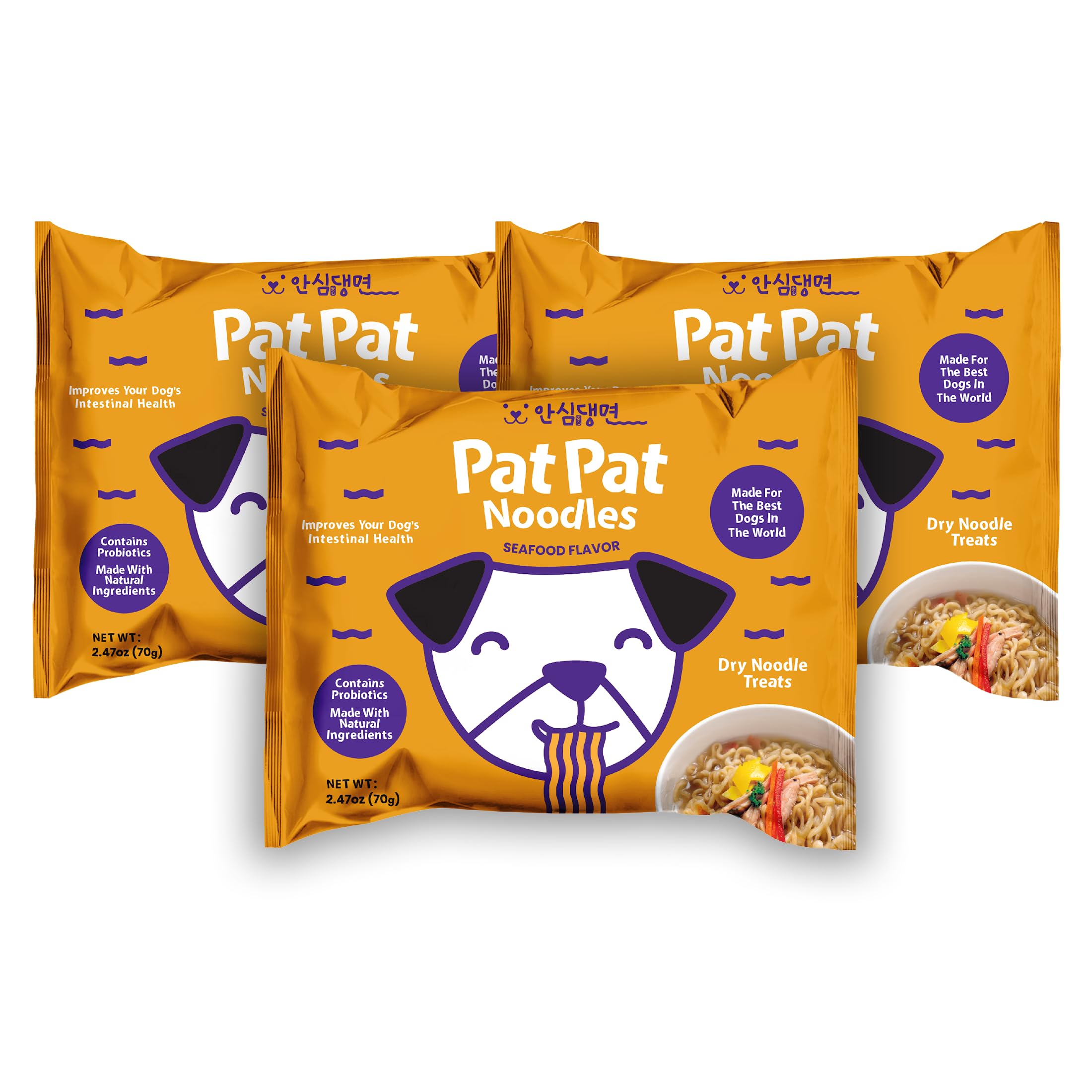 Pat Pat Noodles - Ramen for Dogs (Seafood Flavor) Pack of 3, Instant Ramen, Dog Noodles, Probiotics for Dogs