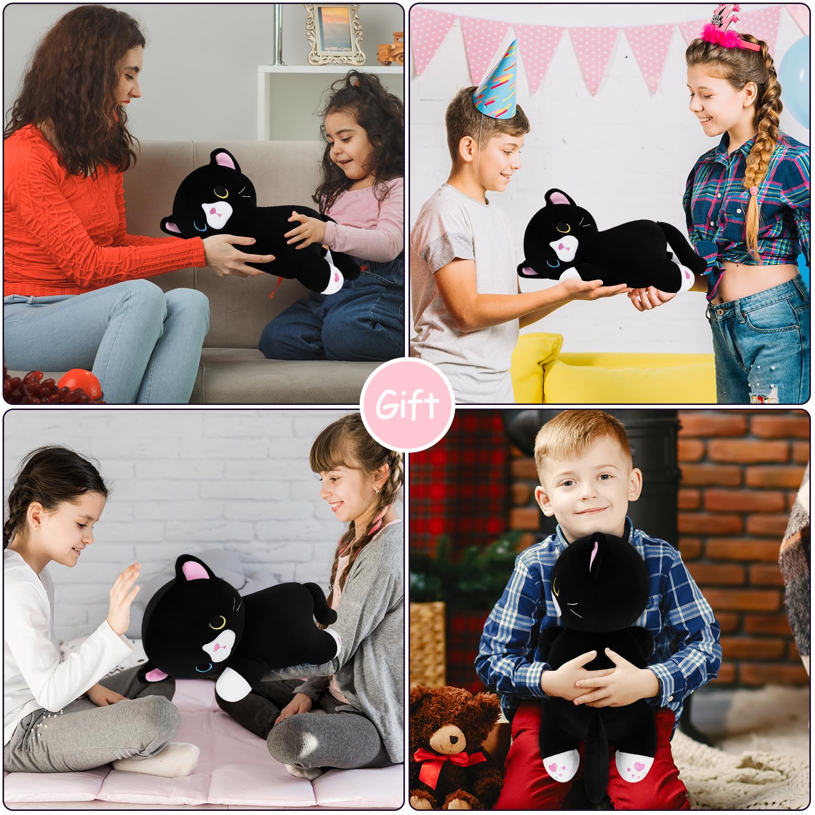 Achwishap Cat Plush,Soft Cat Stuffed Animals Plush Toys,Kawaii Plush Cat Pillow,Black Cat Body Pillow Kitten Stuffed Animal,Cute Plushies Gifts for Kids Adults Birthday(Black Cat,14”)