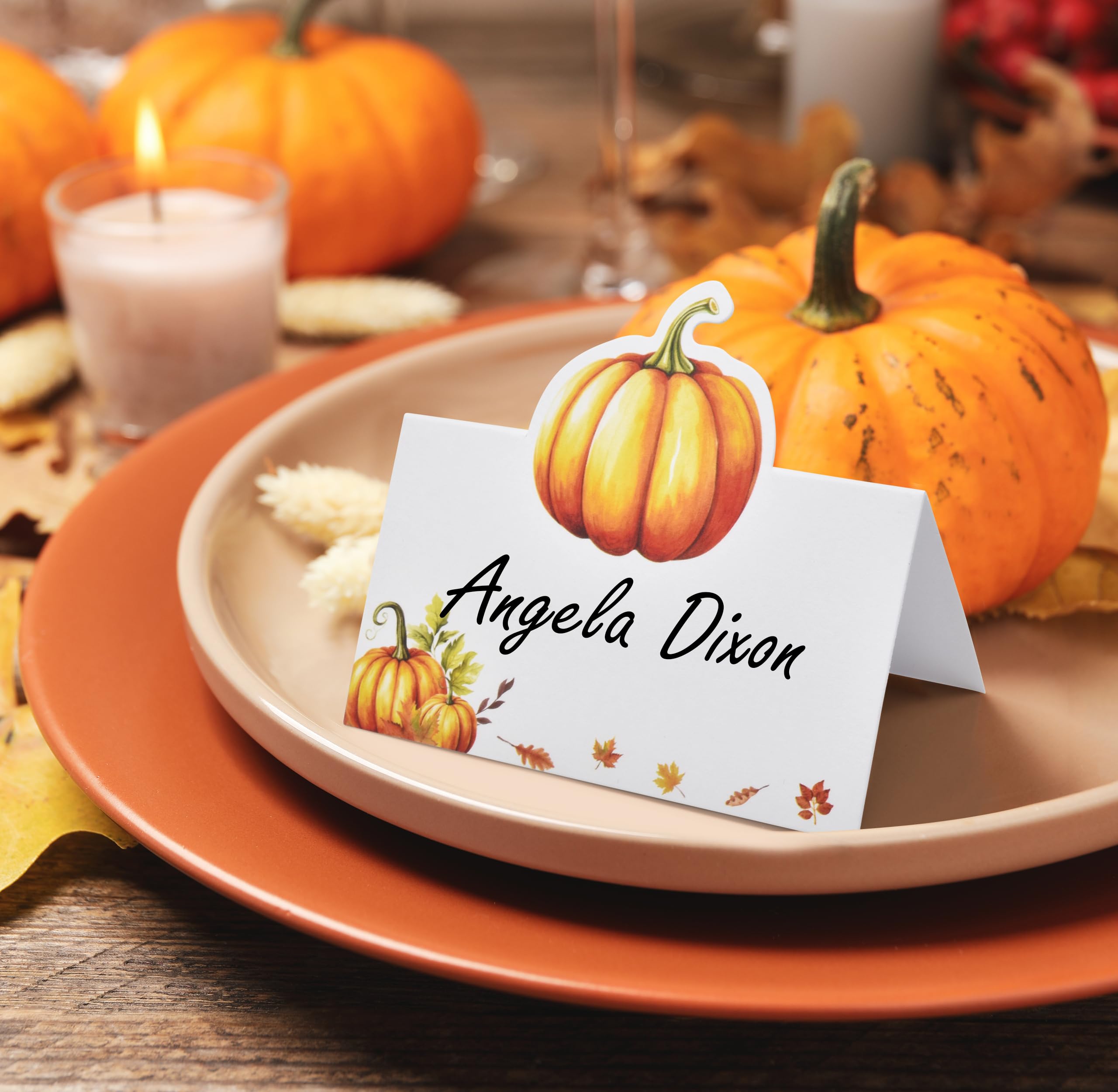 100 Pack Thanksgiving Fall Pumpkin Place Cards Paper Harvest Name Folded Tent Card Seating Autumn Pumpkins Dinner Wedding Table Setting Decorations