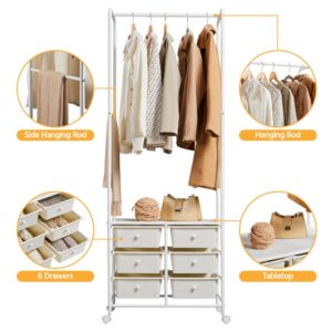 Yaheetech Clothes Rack with Drawers, 68.5 Inch Heavy Duty Garment Rack with Wheels, Portable Closet Organizers and Storage for Hallway, Bedroom Beige